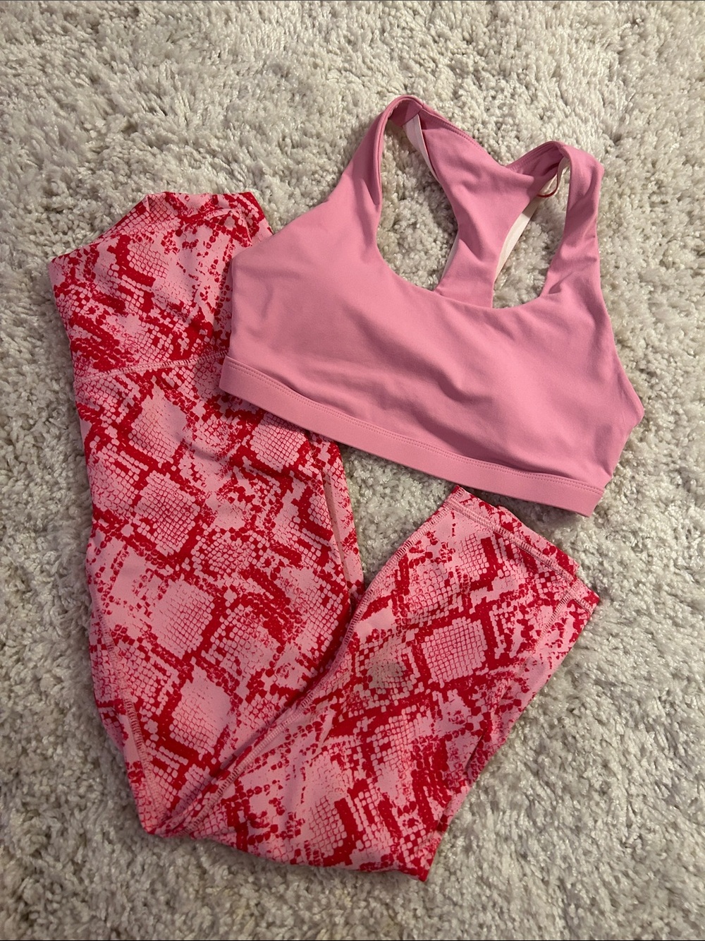 Fabletics Pink Snake-Print Leggings with Solid Pink Racerback Sports Bra